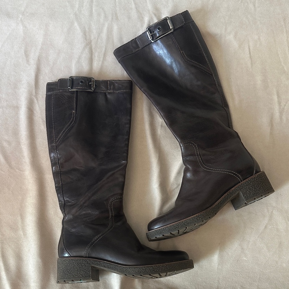 Dark Brown Leather Knee-High Boots
